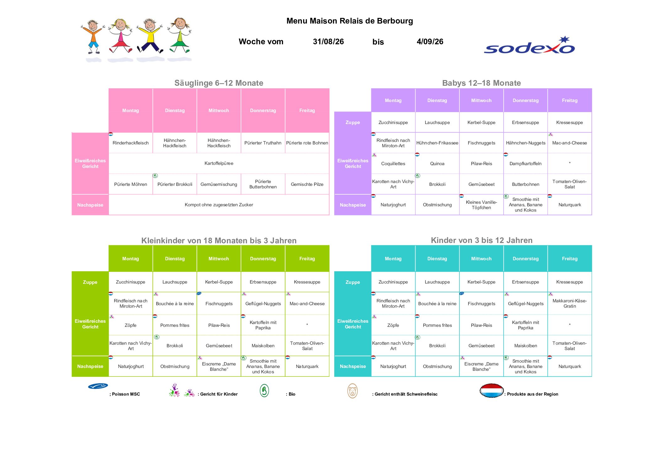 Menu semaine 2026.36 31.08-04.09